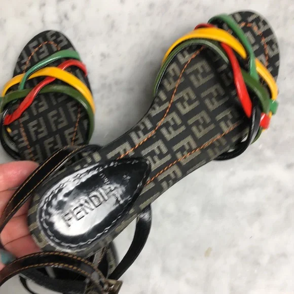 Fendi Multicolor Strappy Logo Sandals - Red, Yellow, Green, Black - Picture 9 of 9